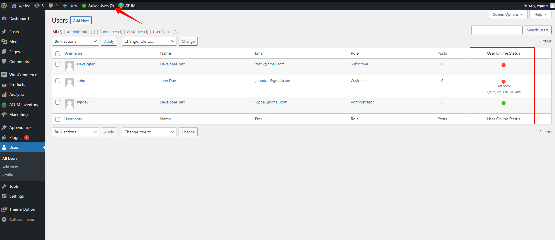 WP Online Active Users plugin