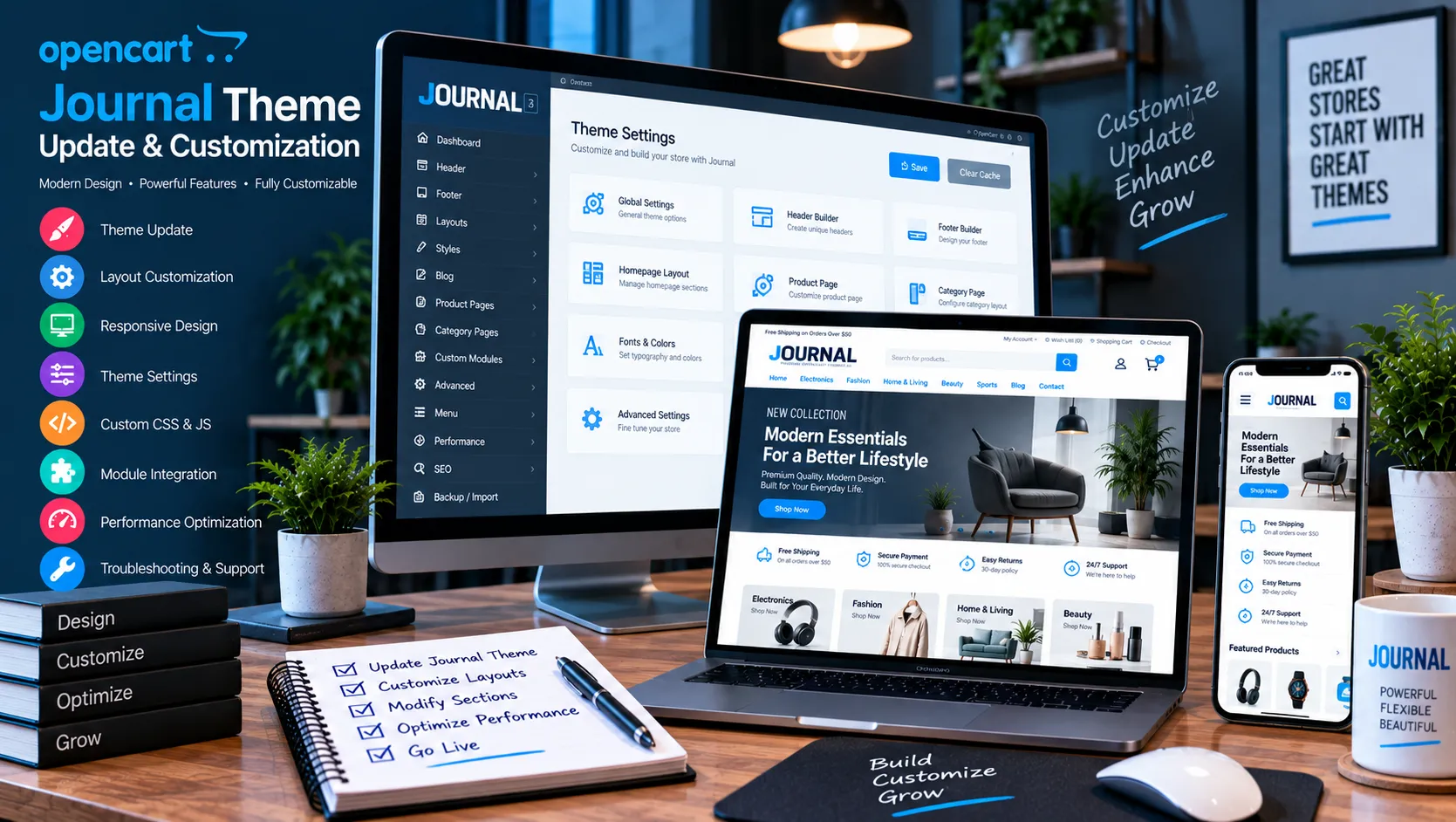 OpenCart Journal theme update and customization