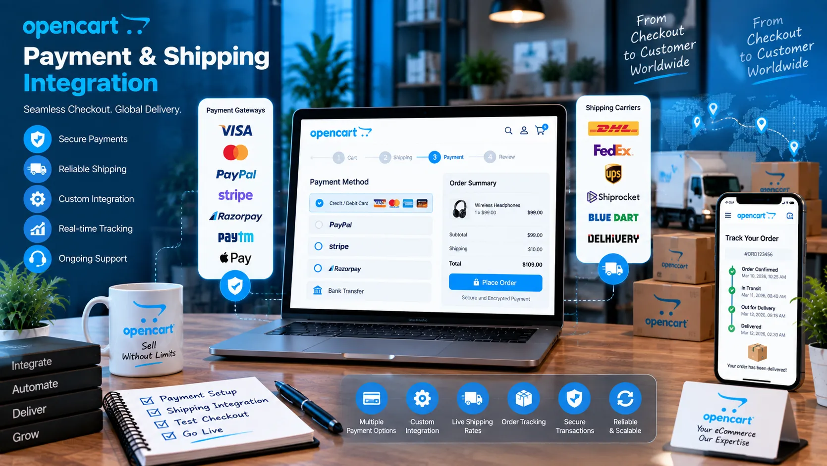 OpenCart payment gateway and shipping integration services