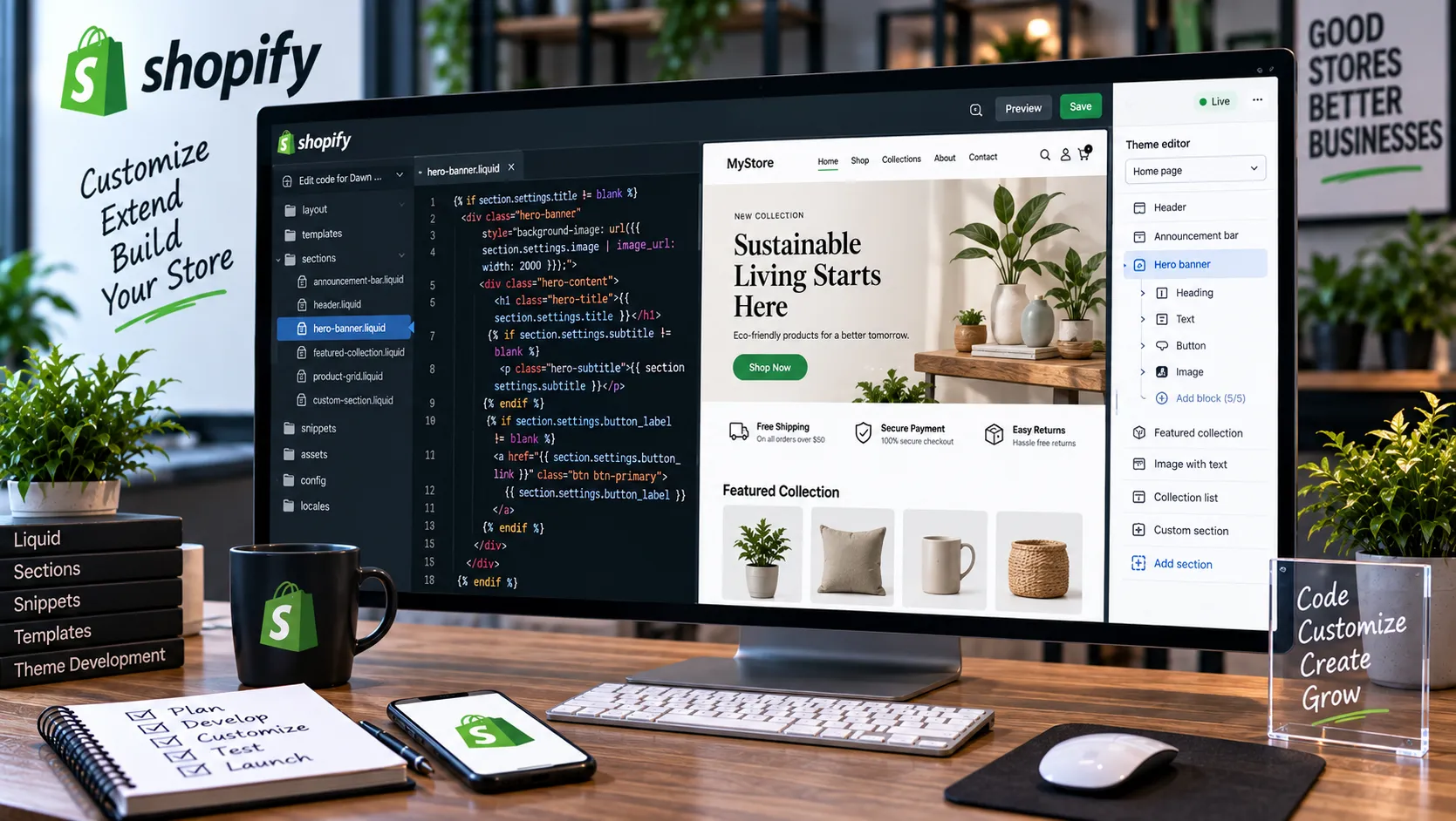 Shopify Liquid and custom section development
